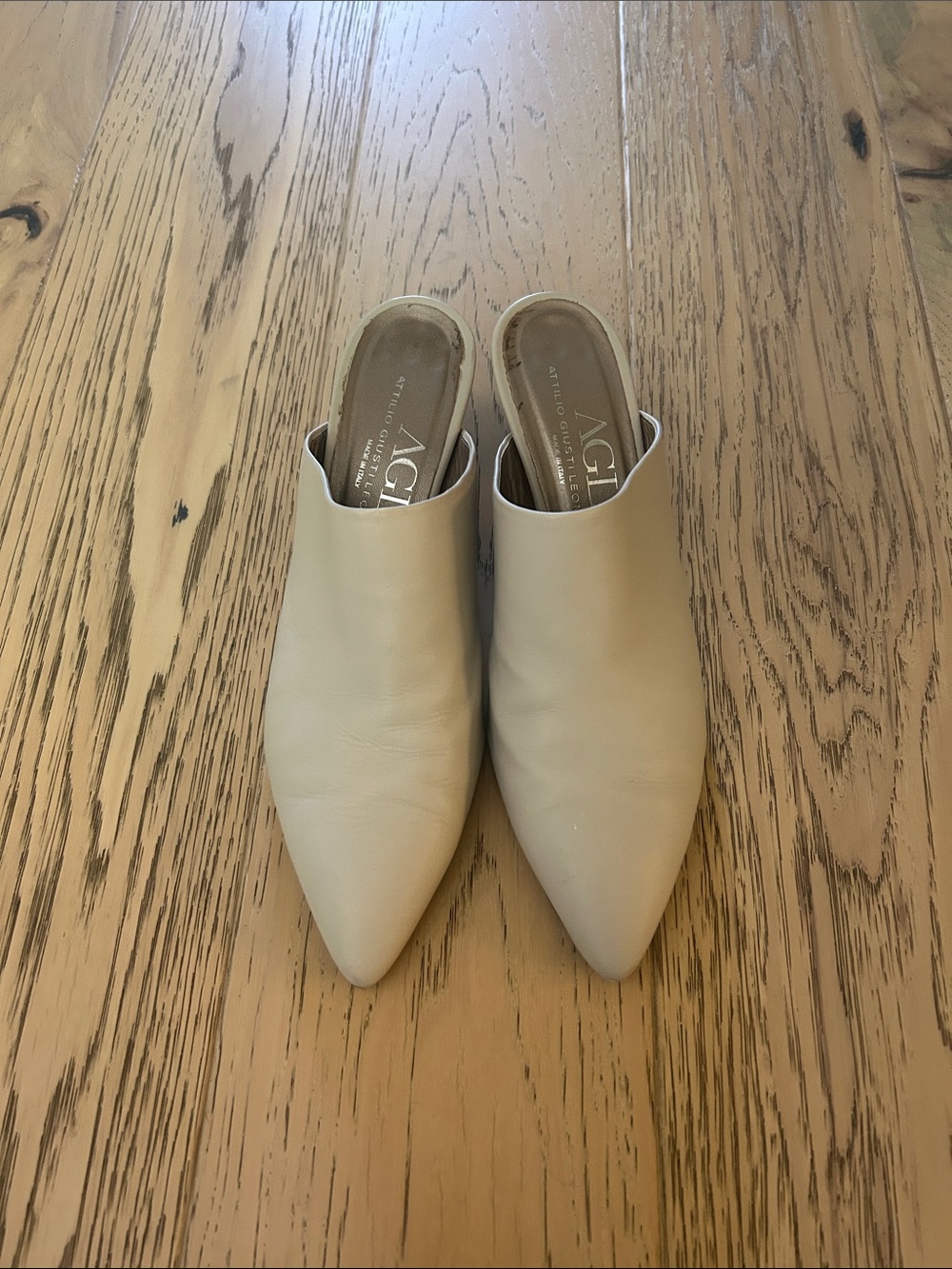 AGL Cream Pointed-Toe Leather Mule